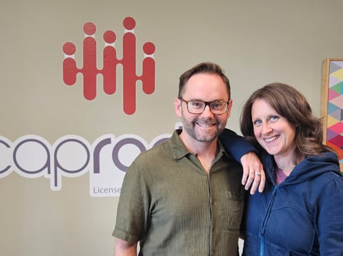 Sam Misner and Megan Smith in the CapRadio green room after their interview on Insight.