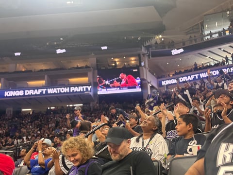 Sacramento Kings fans celebrate the team selecting Darius Acuff Jr. from the University of Arkansas Tuesday June 24, 2026.