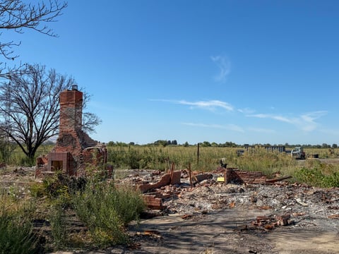 Debris remains at the site of an Esparto fireworks facility explosion that killed seven people, Wednesday, July 1, 2026. The 2025 blast started a 78-acre fire and was felt more than 20 miles away.