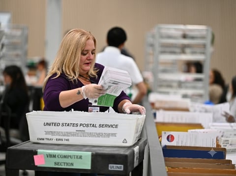 FILE - Ballots are counted at the L.A. County Ballot Processing Center during the California primary election, June 2, 2026, in City of Industry, Calif.