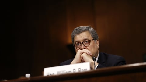 Attorney General William Barr listens during a Senate Judiciary Committee hearing on May 1, 2019.