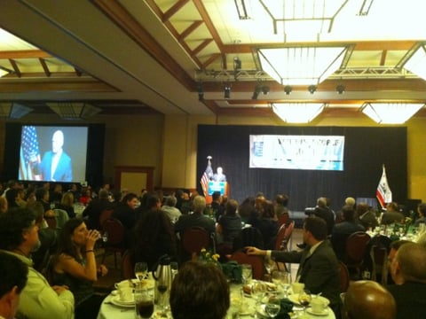 Gov. Jerry Brown speaks at the California Labor Federation dinner.