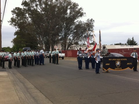 An ROTC unit prepares to march in the Memorial Day parade in North Highlands. 