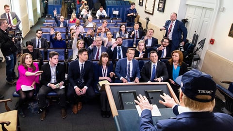 President Trump takes questions from reporters on Saturday. The White House is holding daily briefings to explain how the administration is dealing with the spread of coronavirus.