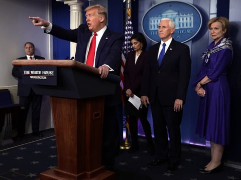 President Trump speaks to reporters at a briefing on Wednesday.