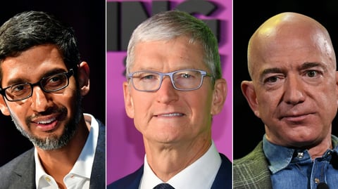Facebook CEO Mark Zuckerberg (from left), Google CEO Sundar Pichai, Apple CEO Tim Cook and Amazon CEO Jeff Bezos are scheduled to testify before a House Judiciary subcommittee.