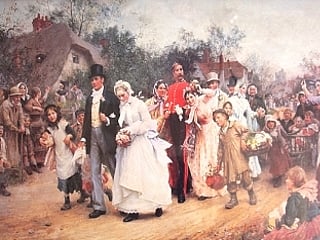 A rural English wedding procession