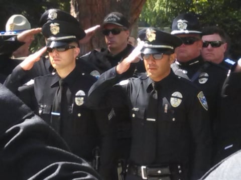 California law enforcement officers salute during an annual memorial honoring officers killed in the line of duty in Sacramento on Monday, May 5, 2014.