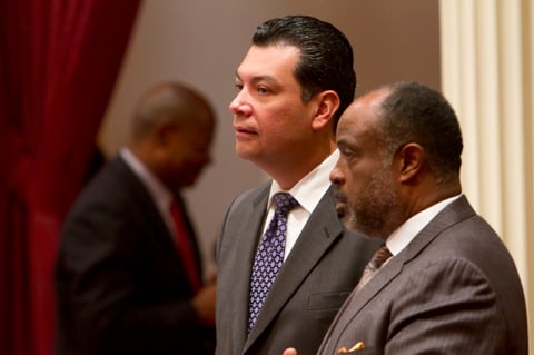 Sen. Rod Wright (D-South Los Angeles), at right, was the Democrat who most strongly opposed his party's gun control efforts.