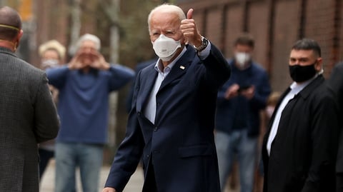 President-elect Joe Biden gives a thumbs-up in Philadelphia on Saturday.