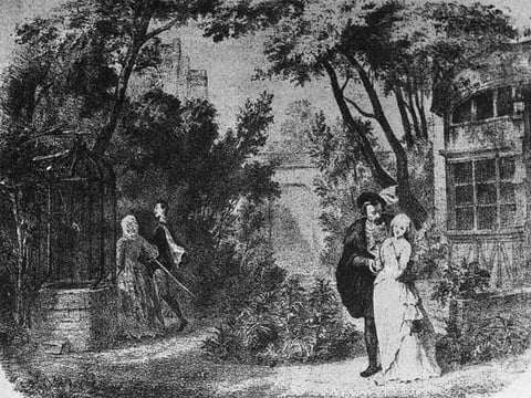 Marguerite's garden in the original production, set design by Charles-Antoine Cambon and Joseph Thierry