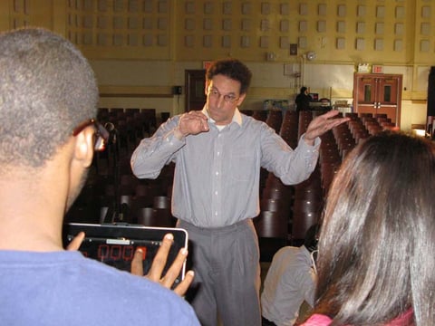 Adam Goldberg, the creator of the PS 177 band, conducting at band practice.