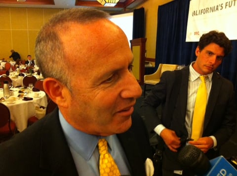 Senate President pro Tem Darrell Steinberg (D-Sacramento) talks with reporters after an event in Sacramento Thursday.