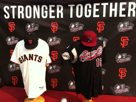 These jerseys were part of the announcement that the Sacramento Rivercats were becoming a San Francisco Giants minor-league club.