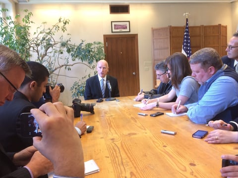 Gov. Jerry Brown meets with reporters on Wednesday, one day after winning an unprecedented fourth term and 40 years to the day after winning his first term.