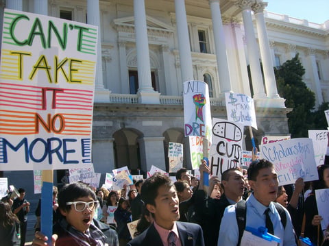 University of California students protest tuition increases and higher education budget cuts at the state Capitol in February 2012.
