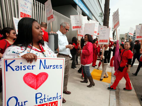 File Photo: Kaiser Permanente nurses stage a strike in 2011.
