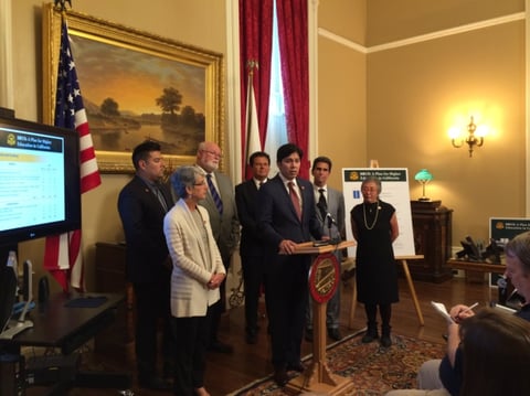 Senate President Kevin de Leon is joined by other Democratic Senators in announcing a plan to get more people into and through California universities on Tuesday, December 02, 2014.
