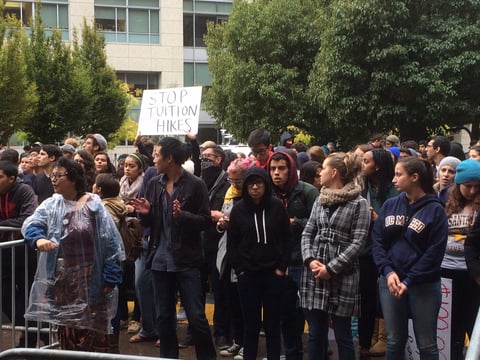 UC students protest outside a Board of Regents meeting in San Francisco last month.