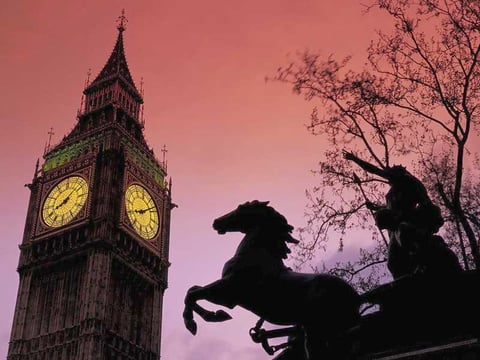 Big Ben & Boadicea Monument at sundown