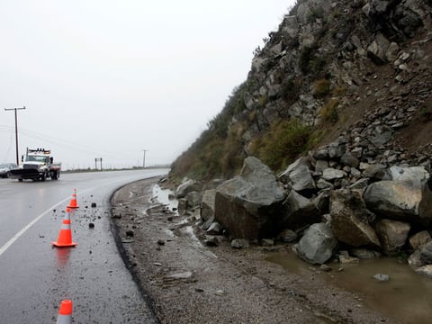 A rock slide is seen along the Pacific Coast Highway at the Ventura County line on Monday, Dec. 20,2010.