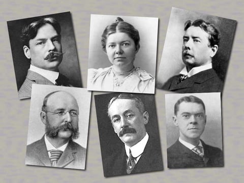 Top: Edward MacDowell, Amy Beach, George Chadwick. Bottom: John Knowles Paine, Horatio Parker, Arthur Foote.