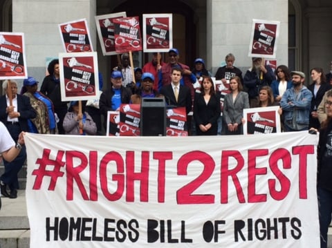 Angel McClain speaks in front of the state Capitol at a rally for legislation to protect the homeless on Thursday, Feb. 19, 2015.