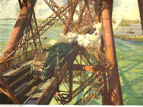 Train on Scotland's Firth of Forth Bridge (1952)