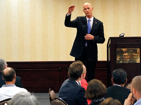 Republican Florida Gov. Rick Scott speaks during during the Valley Industry and Commerce Association (VICA) Leaders Forum in the Woodland Hills area of Los Angeles on Monday, April 13, 2015.