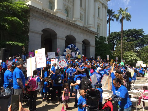 Parents, children and child care advocates rally at the Capitol last week urging Gov. Jerry Brown and California lawmakers for more child care funding.