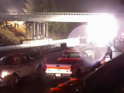 Caltrans crews working on the Magra Overcrossing Lift project in Placer County.