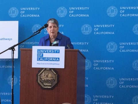 University of California President Janet Napolitano announces the UC's new "Transfer Pathways" initiative Tuesday in Davis.