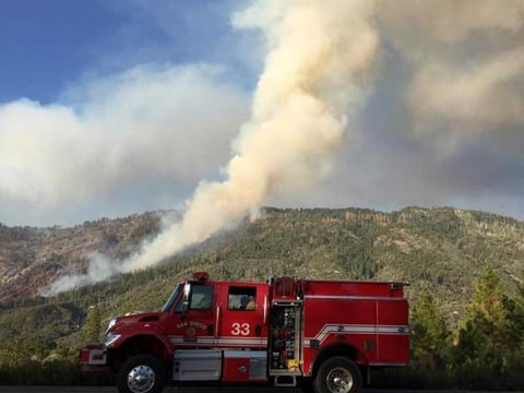 A Type III engine with the Willow Fire smoke plume, as seen Tuesday, July 28, 2015. 