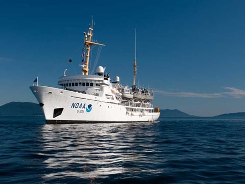 The NOAA ship Ranier. The vessel operates off the U.S. Pacific Coast, and in Alaskan coastal waters.