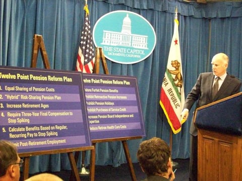 Calif. Gov. Jerry Brown announcing his original proposal to overhaul the state's pension system in October 2011. The pension law passed a year later, though with smaller changes than Brown first proposed.