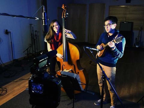 Casey Lipka and Joe Kye recording a live track for Christmas In The Well.