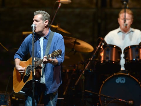Glenn Frey, left, and Don Henley of The Eagles perform on the "History of the Eagles" tour at the Forum, on Wednesday, Jan. 15, 2014 in Los Angeles.