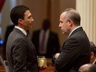 In this file photo, former Sen. Michael Rubio (left, D-Bakersfield), a leading supporter of overhauling CEQA, talks with Senate President pro Tem Darrell Steinberg (D-Sacramento).