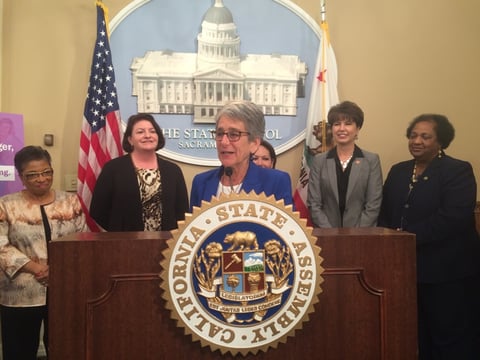 California Legislative Women's Caucus Chair Sen. Hannah-Beth Jackson (D-Santa Barbara) announces the caucus's priorities for the coming year at the state Capitol Thursday, Feb. 11, 2016.