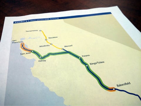An exhibit of the High Speed Rail Authority's planned initial operating line.