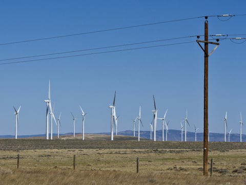 Turbines spin at the Medicine Bow Wind Project in Wyoming.
