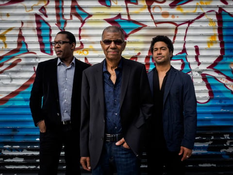 Jack DeJohnette (center) is pictured with Ravi Coltrane and Matt Garrison, who join him on the new album In Movement.