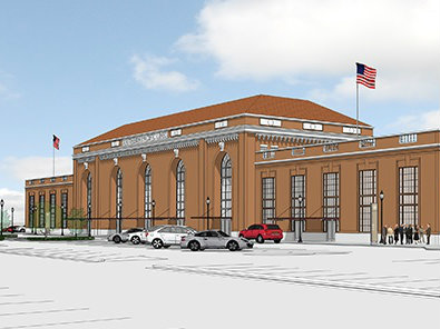 An artist's rendering of the renovated Sacramento Valley Station, the train station at I and 5th streets.