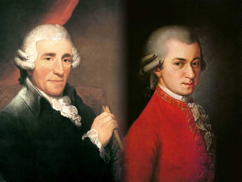Joseph Haydn (L) and Wolfgang Mozart