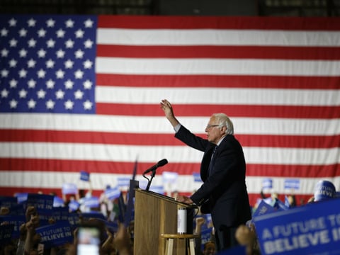 Democratic presidential candidate Sen. Bernie Sanders, I-Vt., speaks at a rally Tuesday, June 7, 2016, in Santa Monica, Calif.  