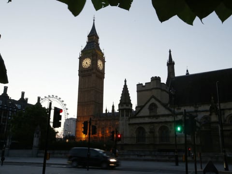 FILE - Dawn breaks over the Palace of Westminster in London, as counting of the votes cast in the EU referendum are counted, Friday, June 24, 2016. The results of the referendum, that was held Thursday, will be known early Friday.
