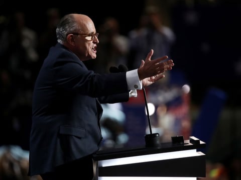 Former New York City Mayor Rudy Giuliani delivers a passionate speech on the first day of the Republican National Convention.