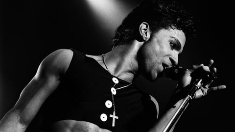 Prince on stage in The Netherlands in 1986, during the tour for his album Parade. 