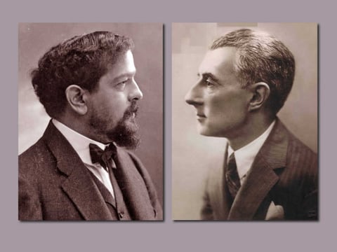 Claude Debussy (L) and Maurice Ravel