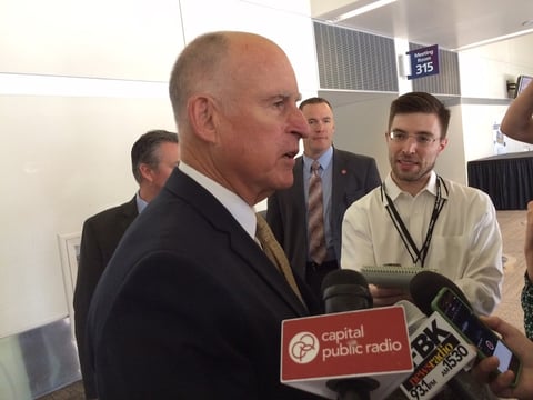 California Gov. Jerry Brown speaks with reporters in Sacramento on Wednesday, September 7th, 2016.